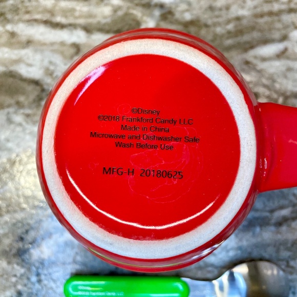 Disney Mickey & Minnie Mouse Red Christmas Mug Coffee Tea Cocoa & Green Spoon - Picture 5 of 11